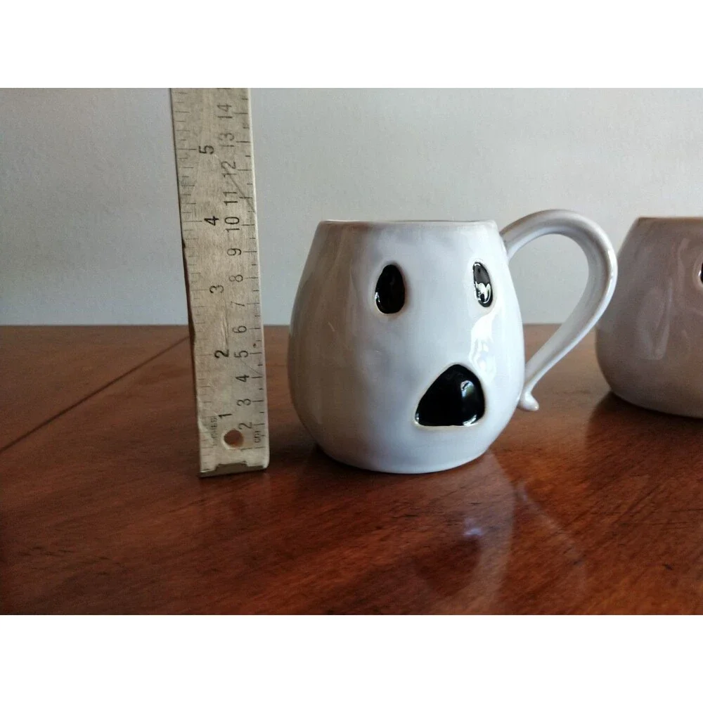 Lot 4x Vintage Pottery Barn Ghost Coffee Tea Mugs Halloween First Edition White